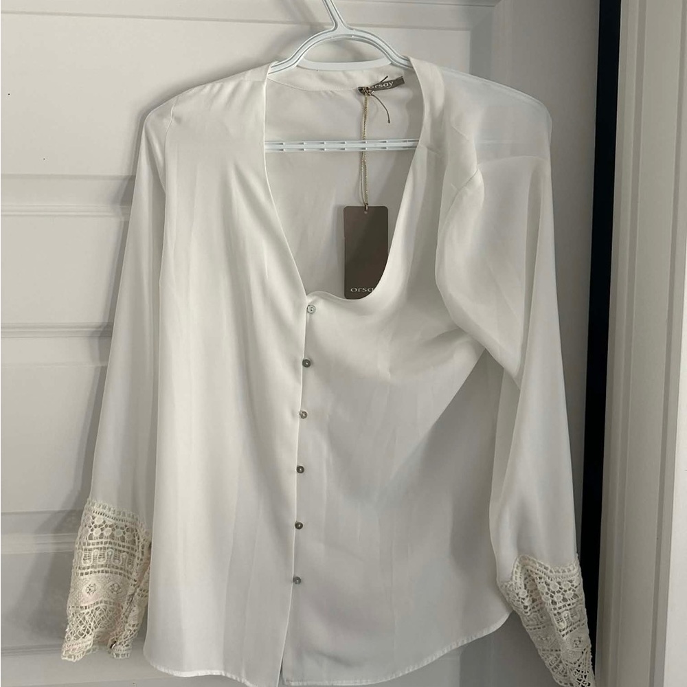 Elegant White Blouse with Lace Accents